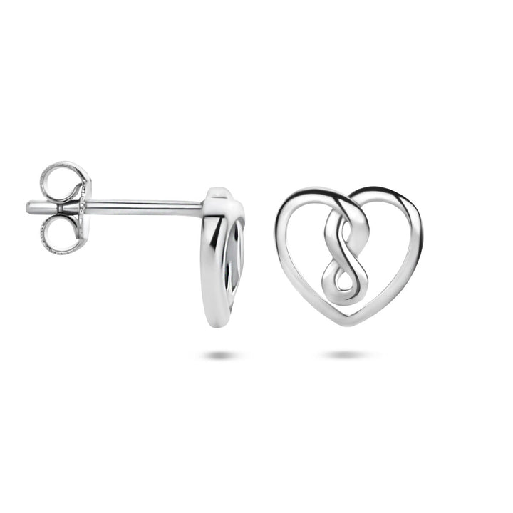 ear studs heart and infinity silver rhodium plated