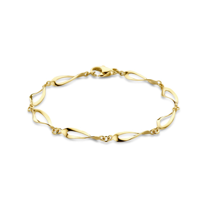 Van der Kooij Collectie armband 6,5 mm 19 cm in 14K geelgoud met fantasie ovalen schakels en een karabijnsluiting, afgebeeld op een witte achtergrond.