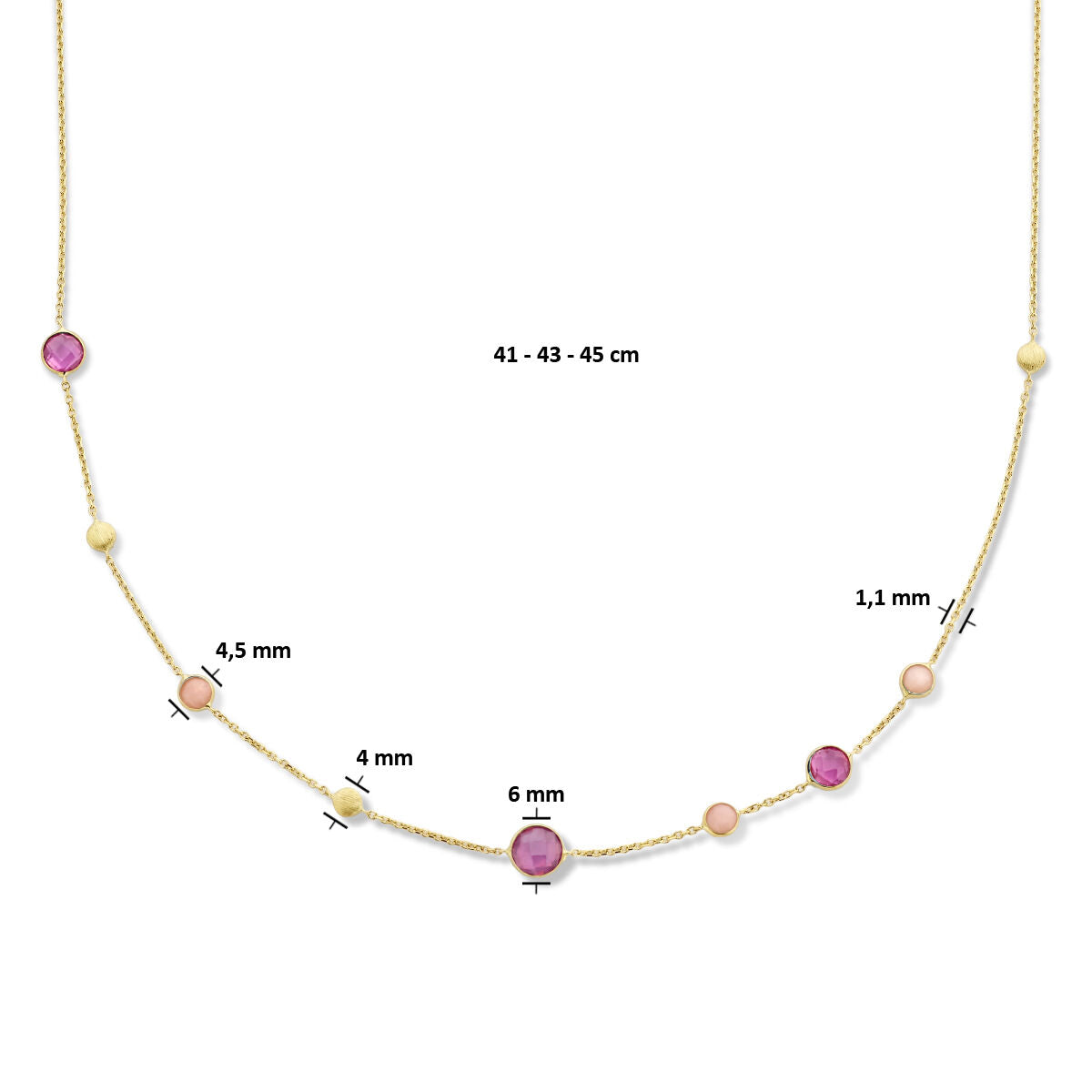 necklace ruby, opal and rounds 41 - 43 - 45 cm 14K yellow gold