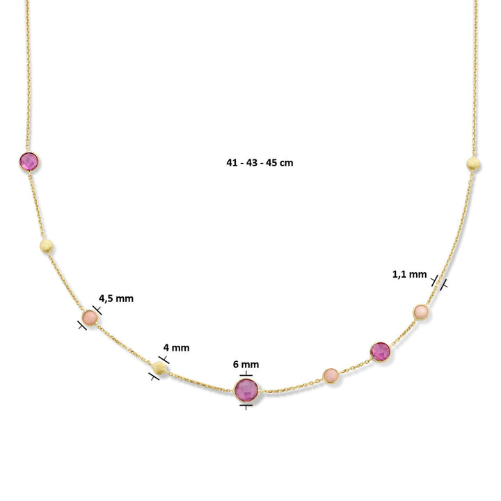 collier robijn, opaal en rondjes 41 - 43 - 45 cm 14K geelgoud