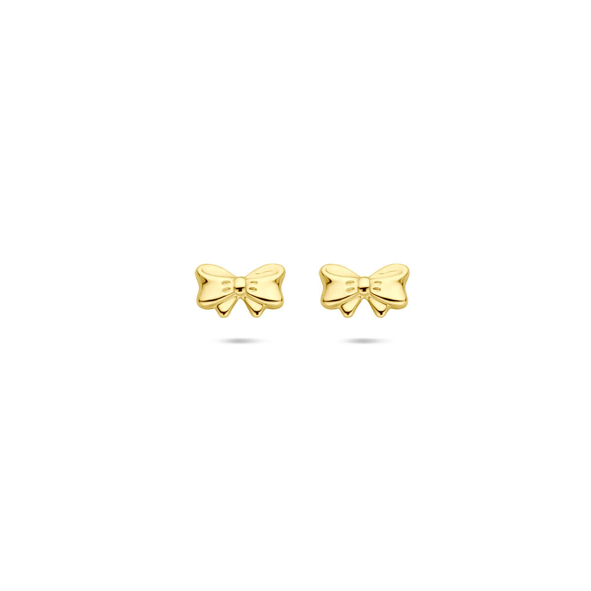 Oorknoppen in de vorm van een strik, 5 mm, van 14K geelgoud.
