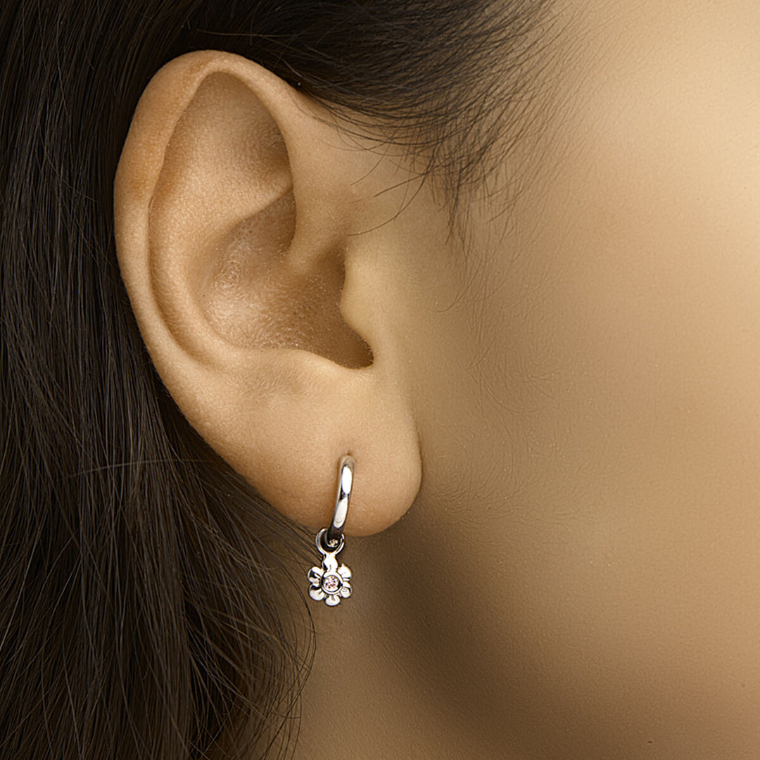 oorringen bloem roze zirkonia zilver gerhodineerd