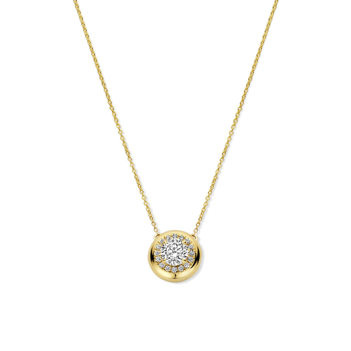 Collier van 14K geelgoud met een ronde hanger bezet met lab grown diamanten van 0.49ct.