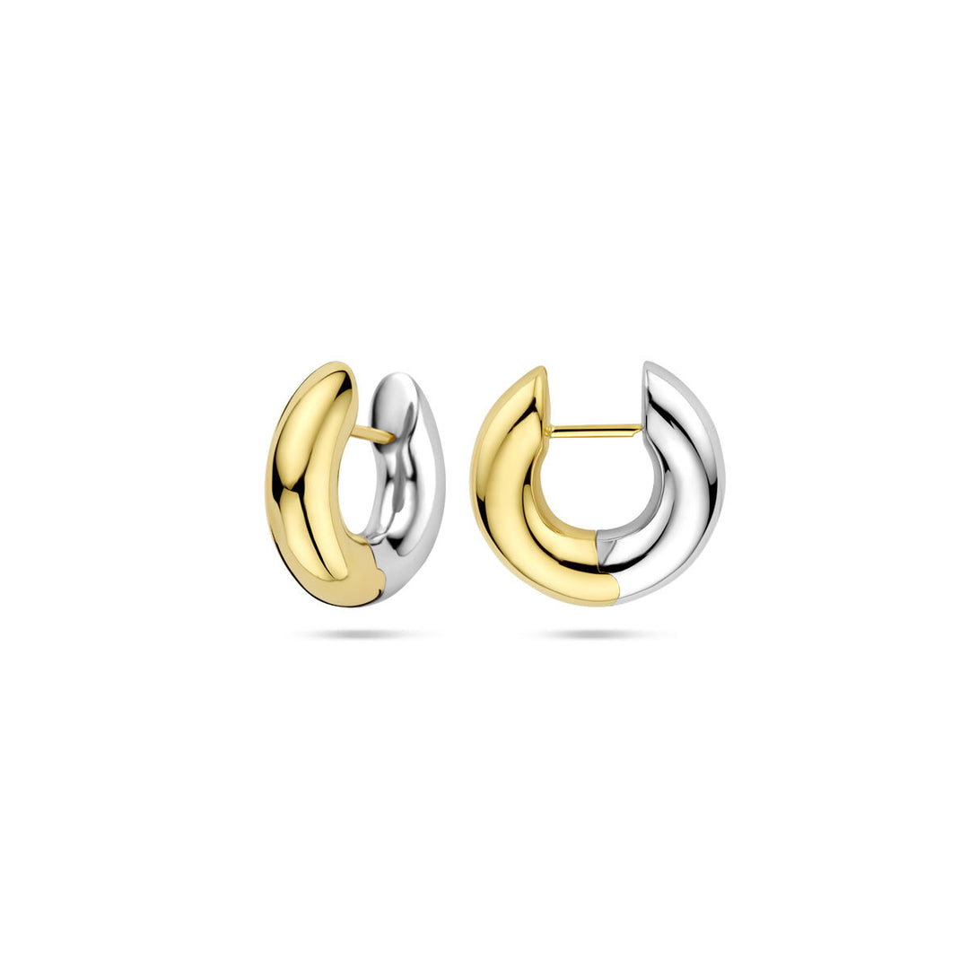 klapoorringen 19 mm 14K bicolor goud geel/wit