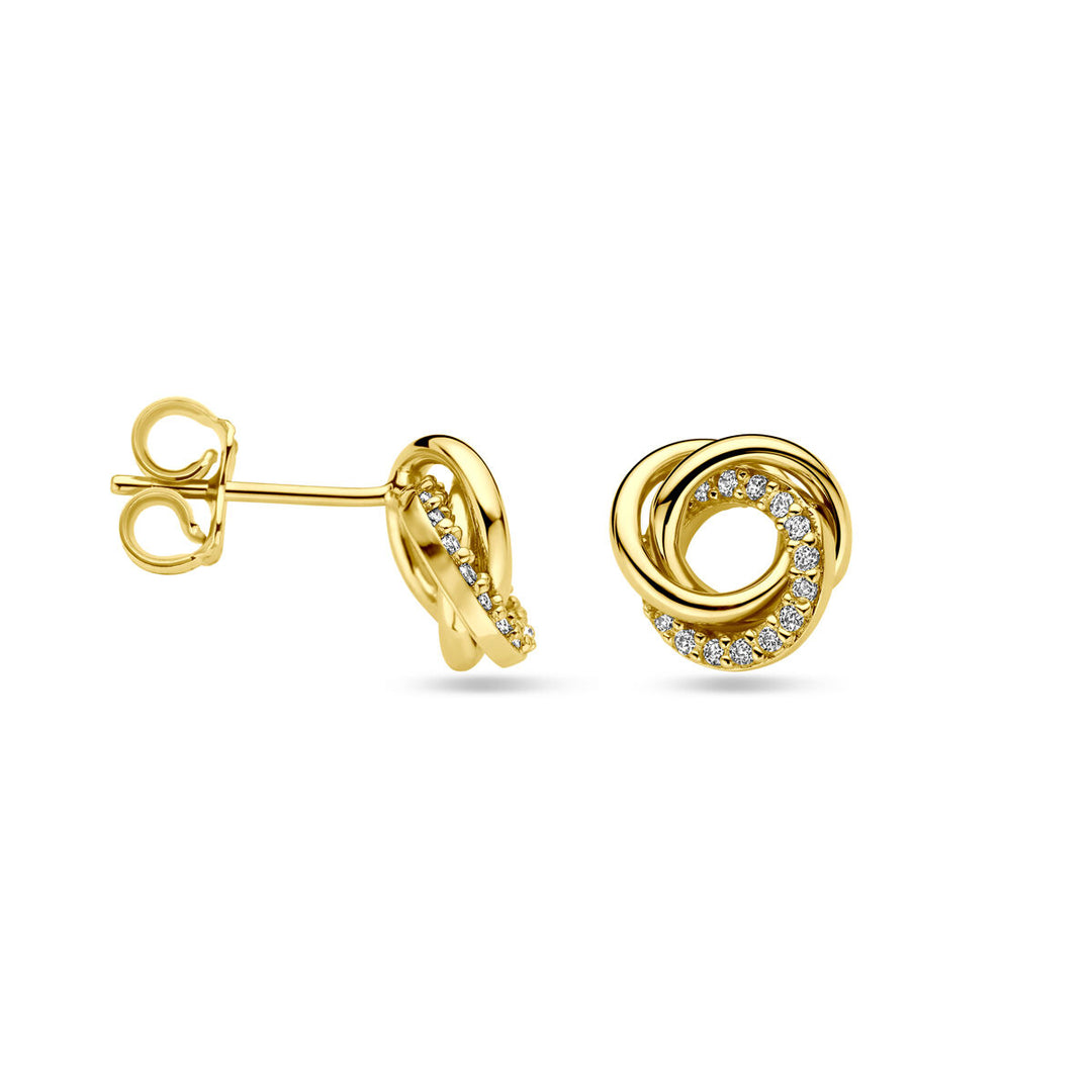 oorknoppen zirkonia 9 mm 14K geelgoud