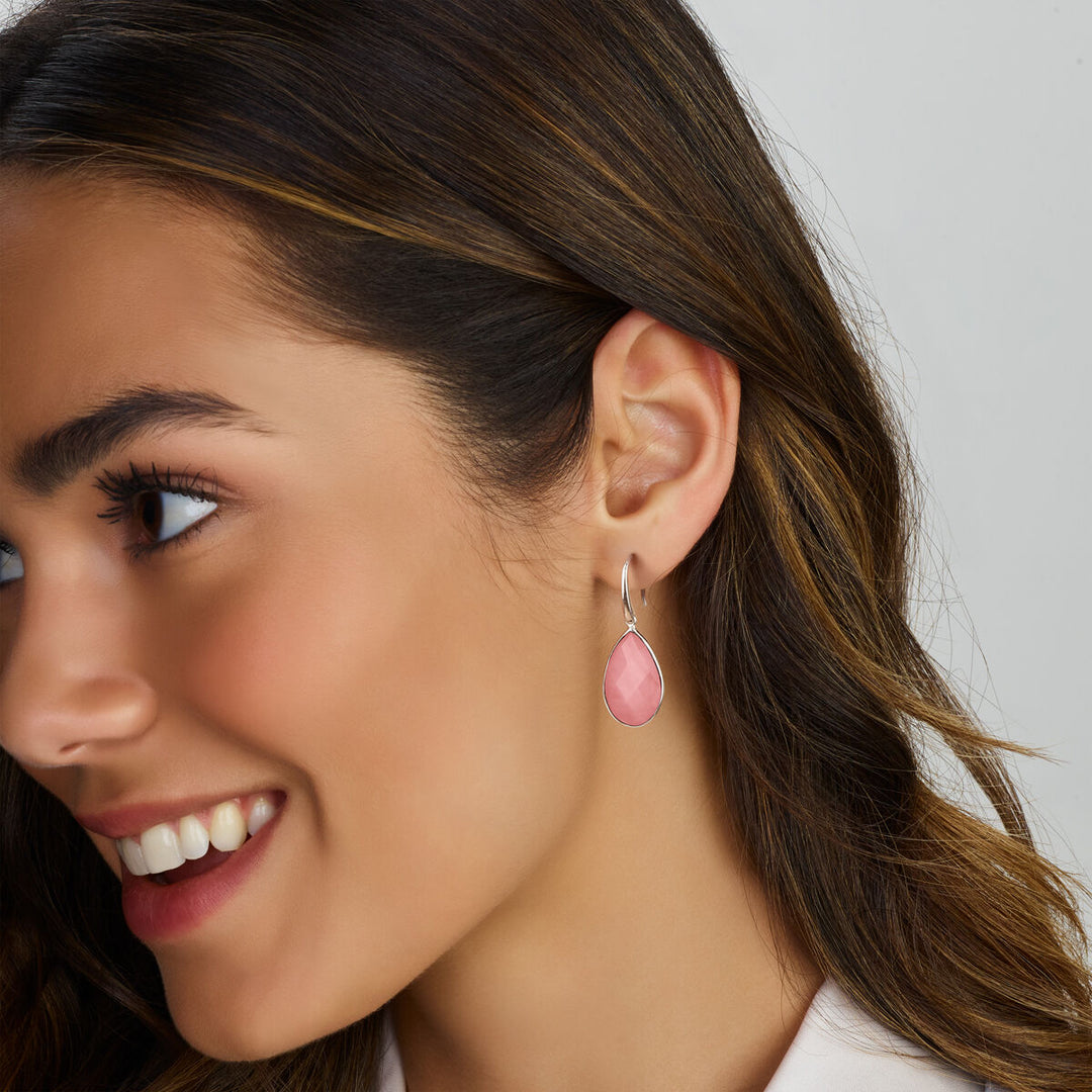 Marginenta-Quarz-Ohrringe, französischer Haken, Silber rhodiniert