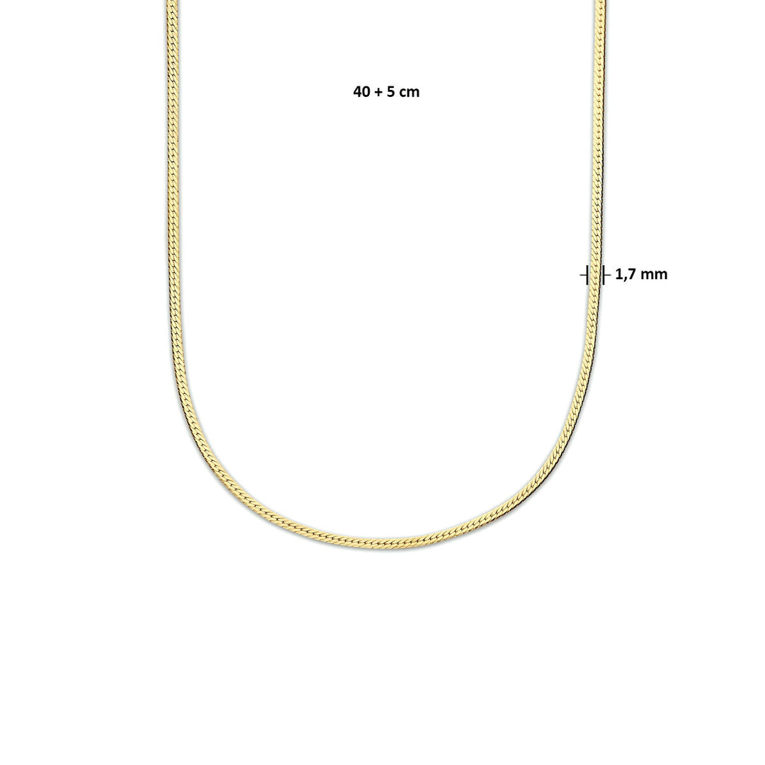 necklace snake flat 1.7 mm 40 + 5 cm 3 micron silver gold plated (yellow)