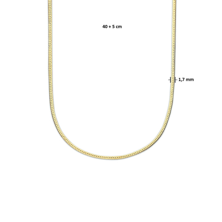 necklace snake flat 1.7 mm 40 + 5 cm 3 micron silver gold plated (yellow)
