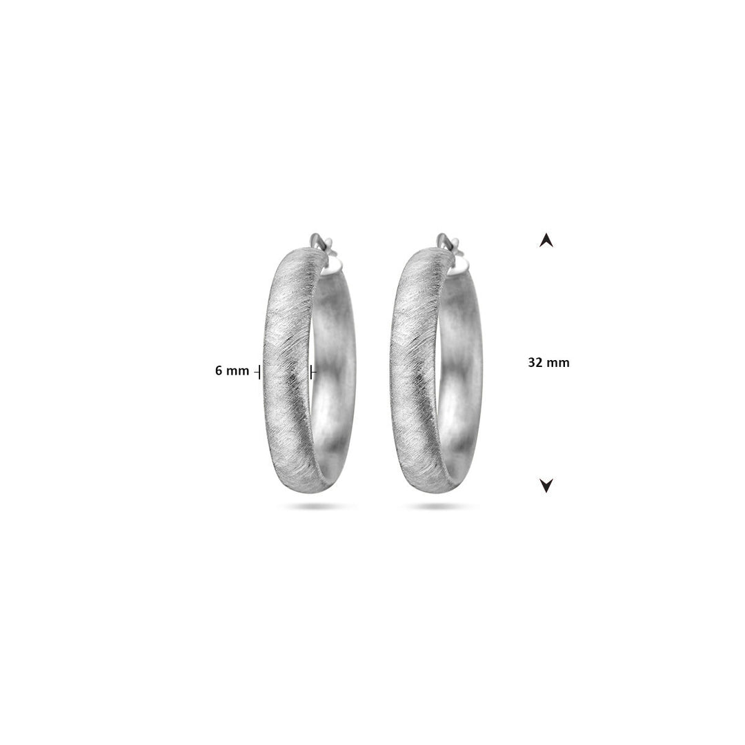 oorringen 6,0 mm halfronde buis gescratcht zilver gerhodineerd
