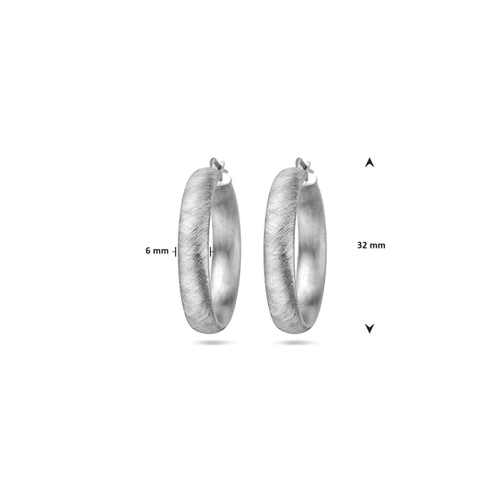 oorringen 6,0 mm halfronde buis gescratcht zilver gerhodineerd