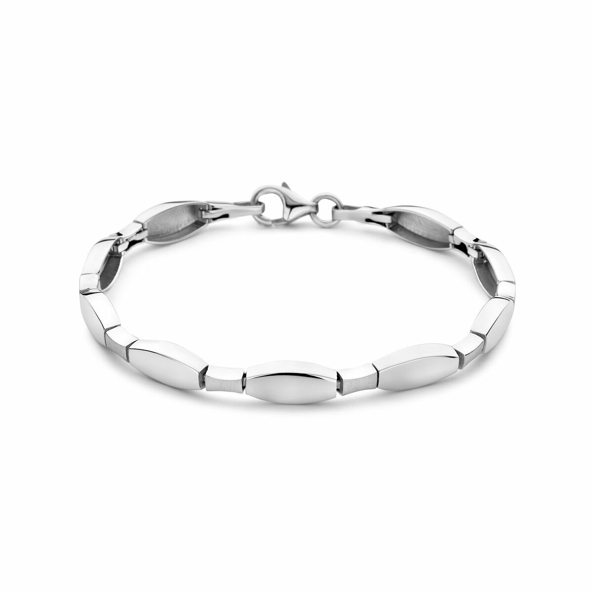 Zilveren choker armband met een combinatie van gepolijste en matte schakels, gerhodineerd.