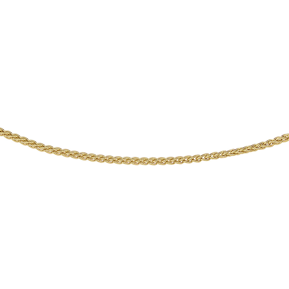 Een close-up van het Van der Kooij Collectie collier vossestaart 1,3 mm 14K geelgoud, getoond tegen een witte achtergrond en met de nadruk op het elegante gedraaide ontwerp.