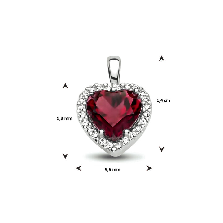 hanger hart rhodoliet en diamant 0.10ct h si halo 14K witgoud