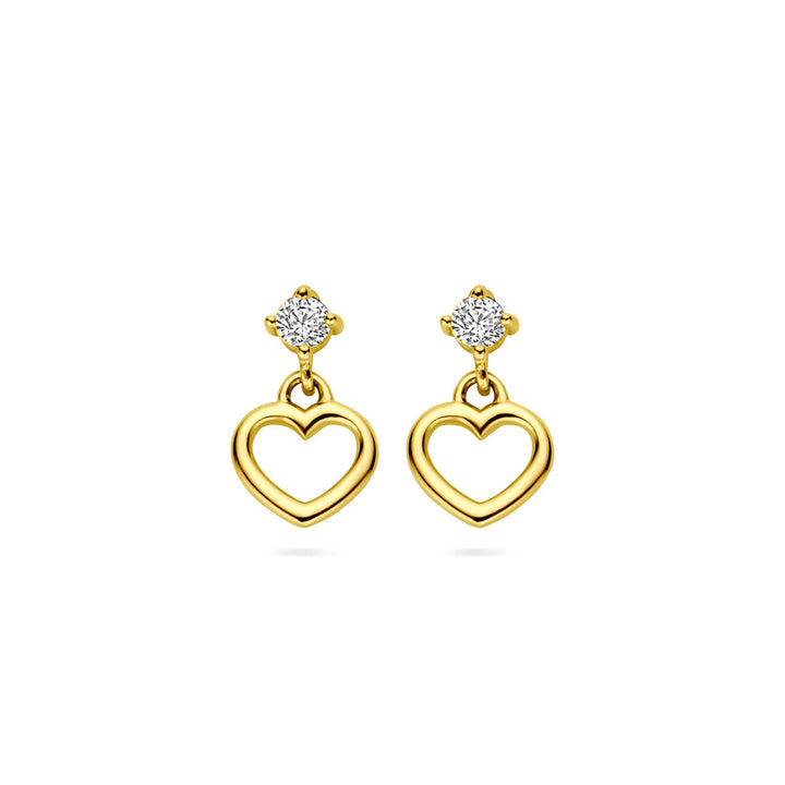 earrings heart and zirconia 14K yellow gold