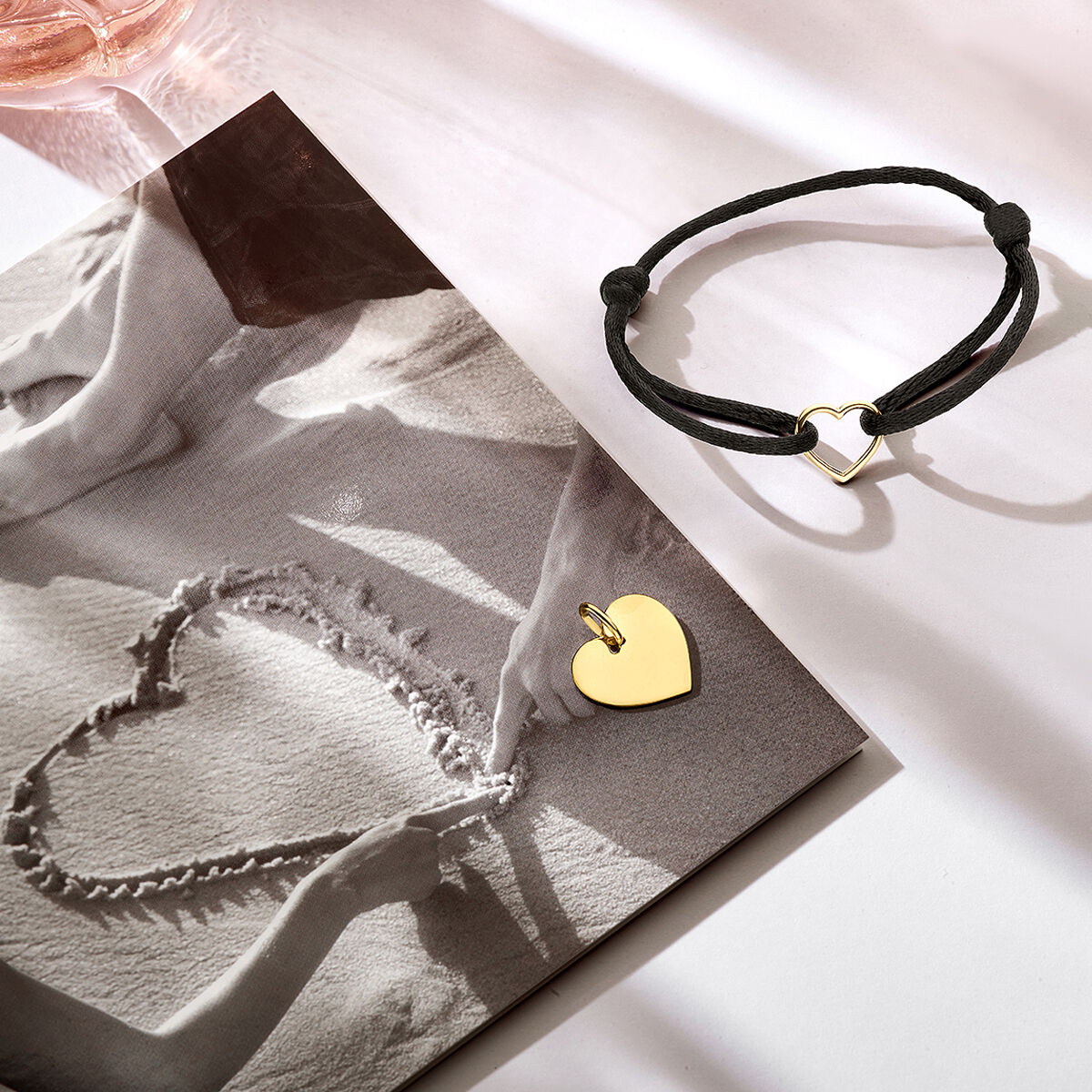 armband satijn hart 14K goud met rubber/nylon/leer