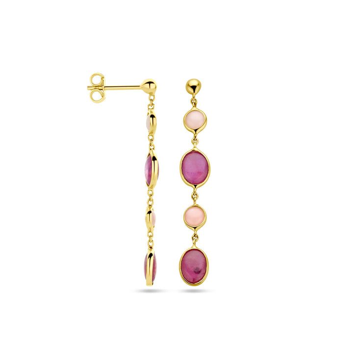 Ohrringe aus rosa Opal und Rubin aus 14-karätigem Gelbgold