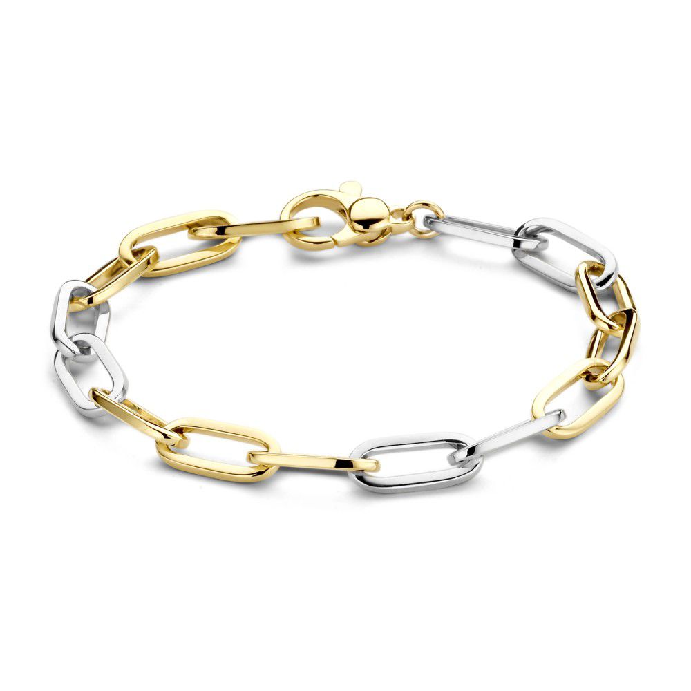 Geel en wit gouden armband met schakels, 20 cm lang, luxe en tijdloos ontwerp.