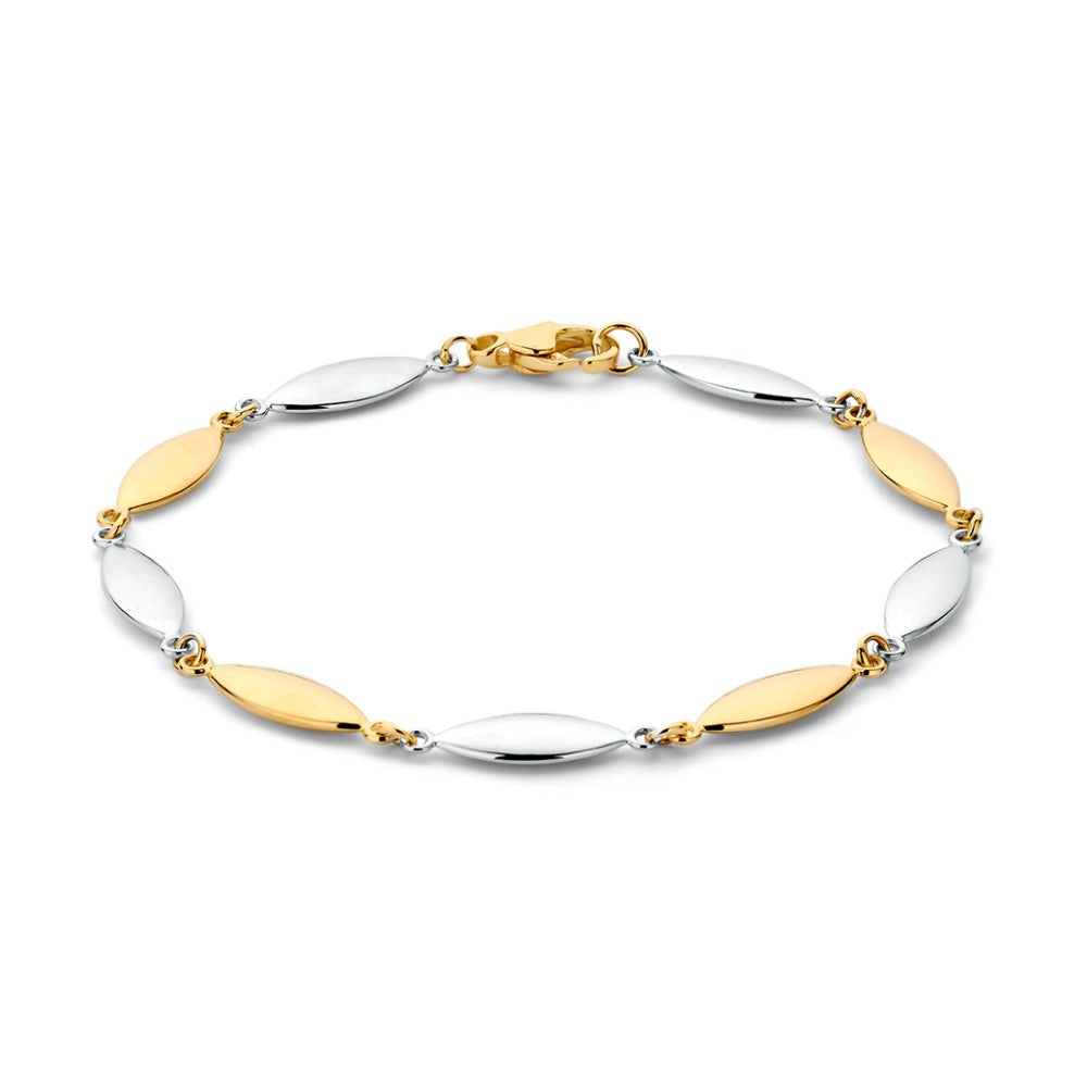 Bicolor armband met afwisselend zilveren en gouden schakels in een ovale vorm.