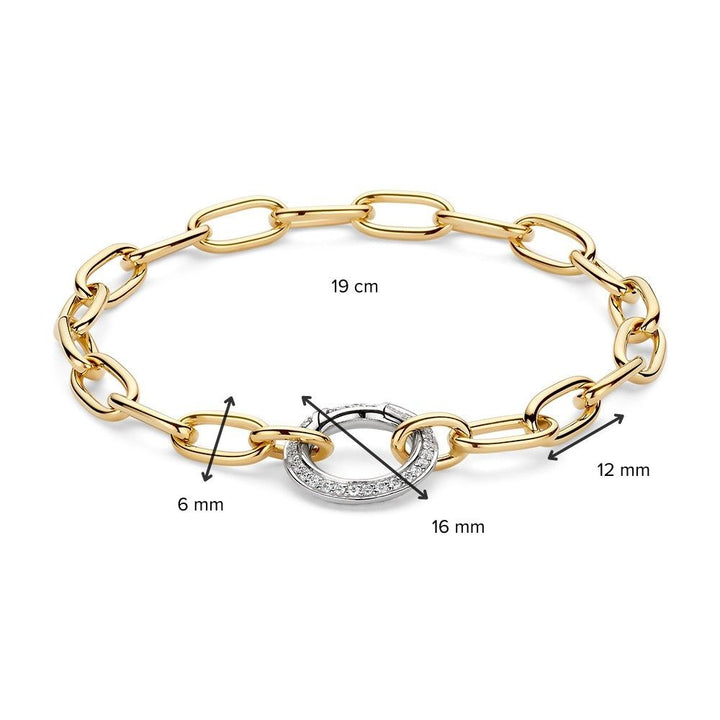 Elegante Geelgouden Schakelarmband met Witgouden Veerslot en Diamanten – 14 Karaat