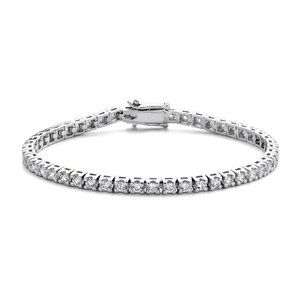 Witgouden armband met 3,00 crt aan ronde, heldere diamanten in een klassieke zetting.