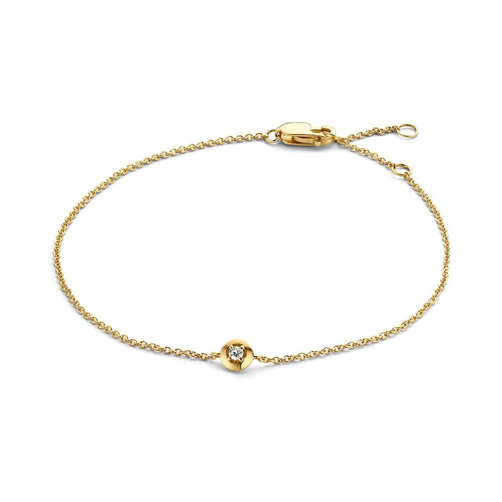 Geelgouden Armband met Briljant – 14 Karaat Goud, 0.03 Karaat Diamant, Elegante Armband voor Dames