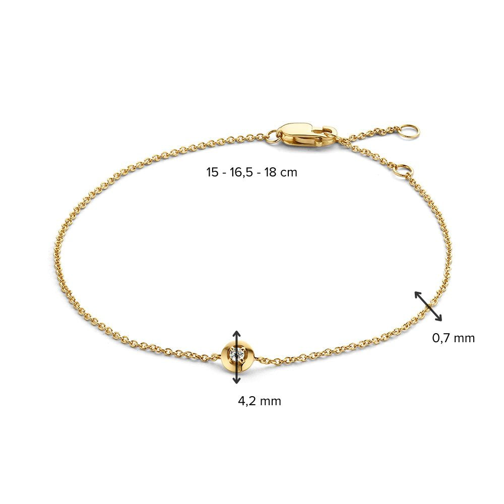 Geelgouden Armband met Briljant – 14 Karaat Goud, 0.03 Karaat Diamant, Elegante Armband voor Dames