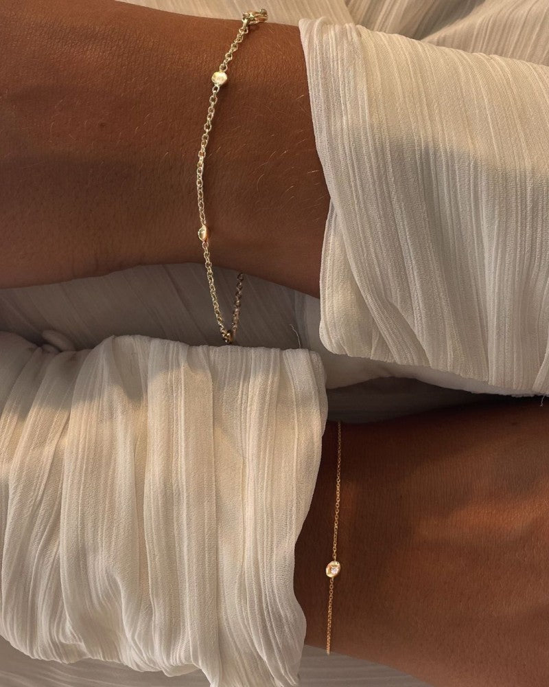 Geelgouden Armband met Briljant – 14 Karaat Goud, 0.03 Karaat Diamant, Elegante Armband voor Dames