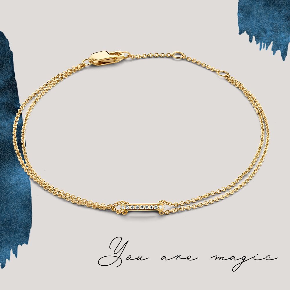 Geelgouden Armband met Fonkelende Diamanten – 14 Karaat Goud, 0.06 Karaat Diamant, Elegante Armband voor Dames