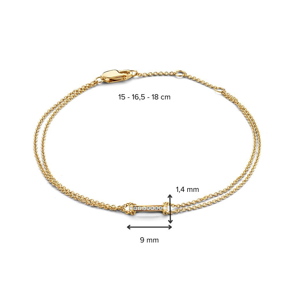 Geelgouden Armband met Fonkelende Diamanten – 14 Karaat Goud, 0.06 Karaat Diamant, Elegante Armband voor Dames