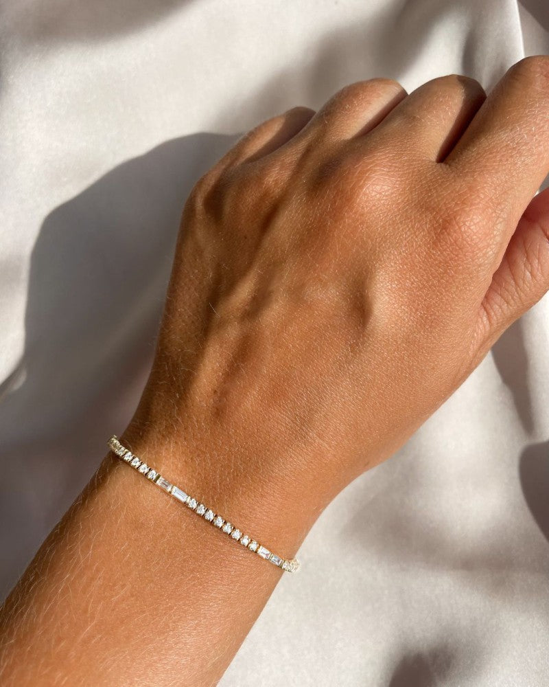 Geelgouden Tennisarmband met Baguette en Briljante Diamanten – 14 Karaat Goud, 1.90 Karaat Diamant, Luxe Armband voor Dames