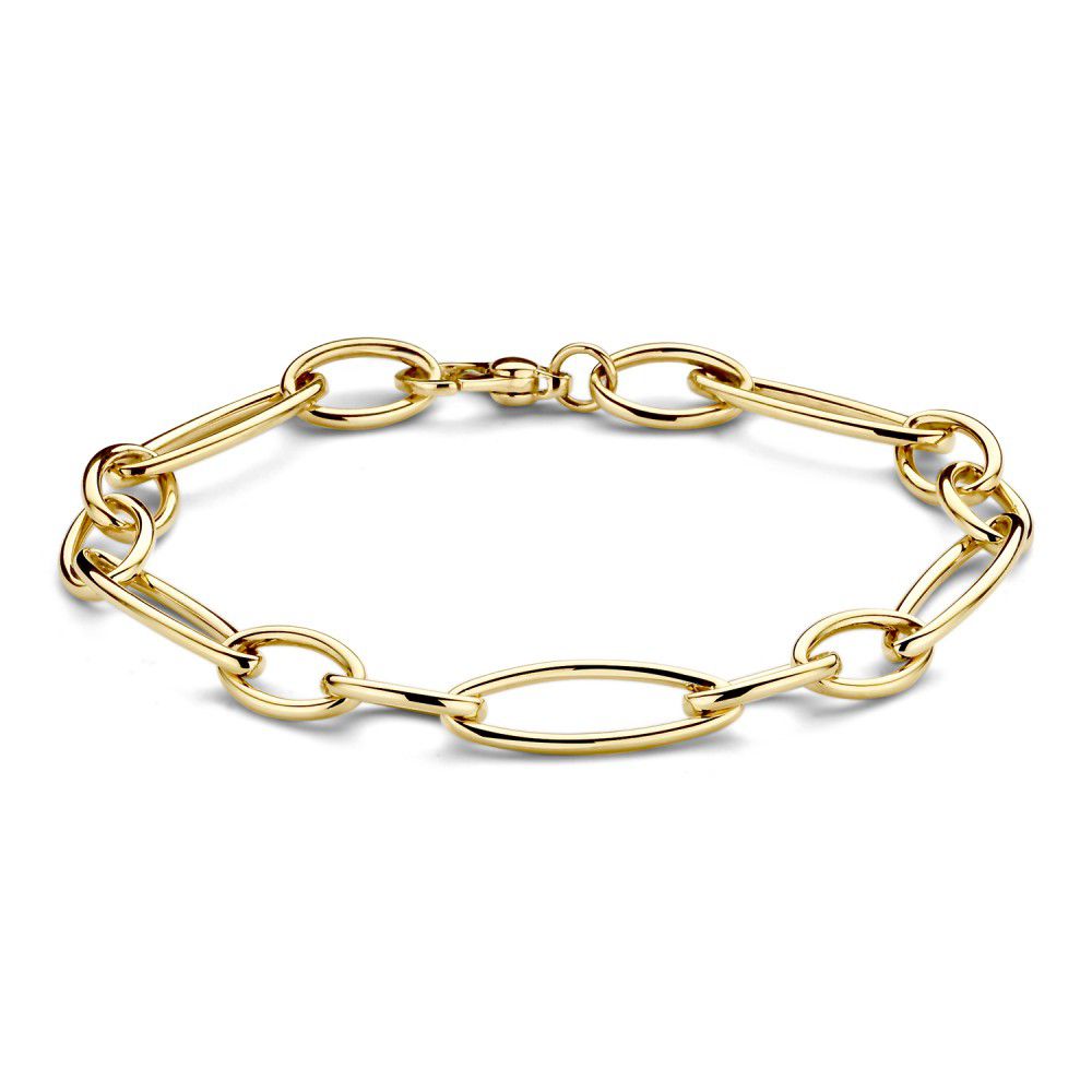 Geelgouden schakelarmband met luxe sluiting, 14 karaat goud, 20 cm lang, met ovale schakels.