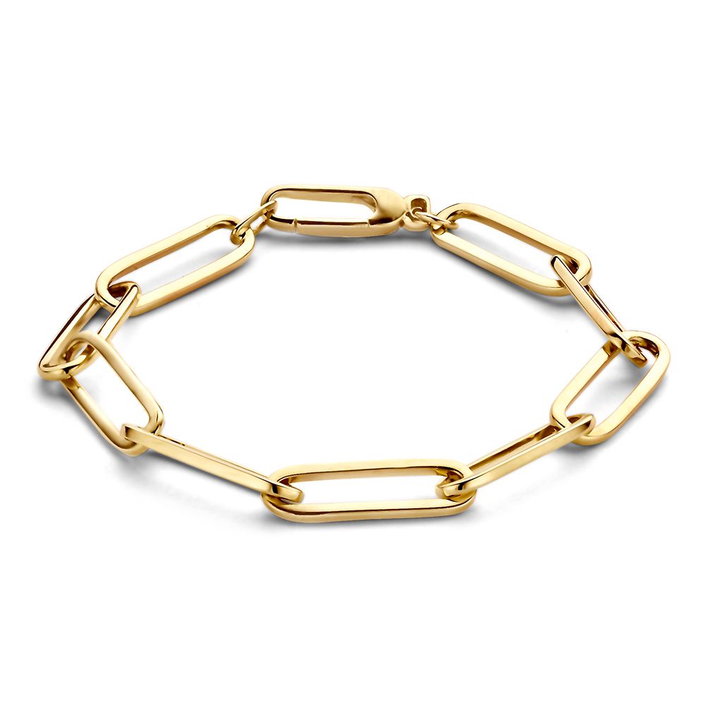Geelgouden armband met paperclip schakels, 14 karaat, 19 cm lang.