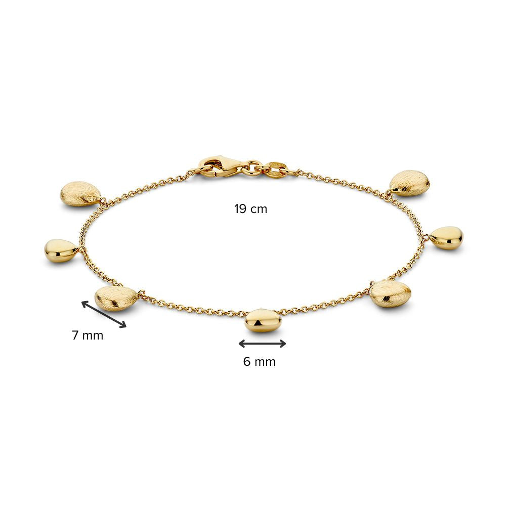 Geelgouden Armband met Hangende Elementen, 14 Karaat, 4,1 gr, 19 cm
