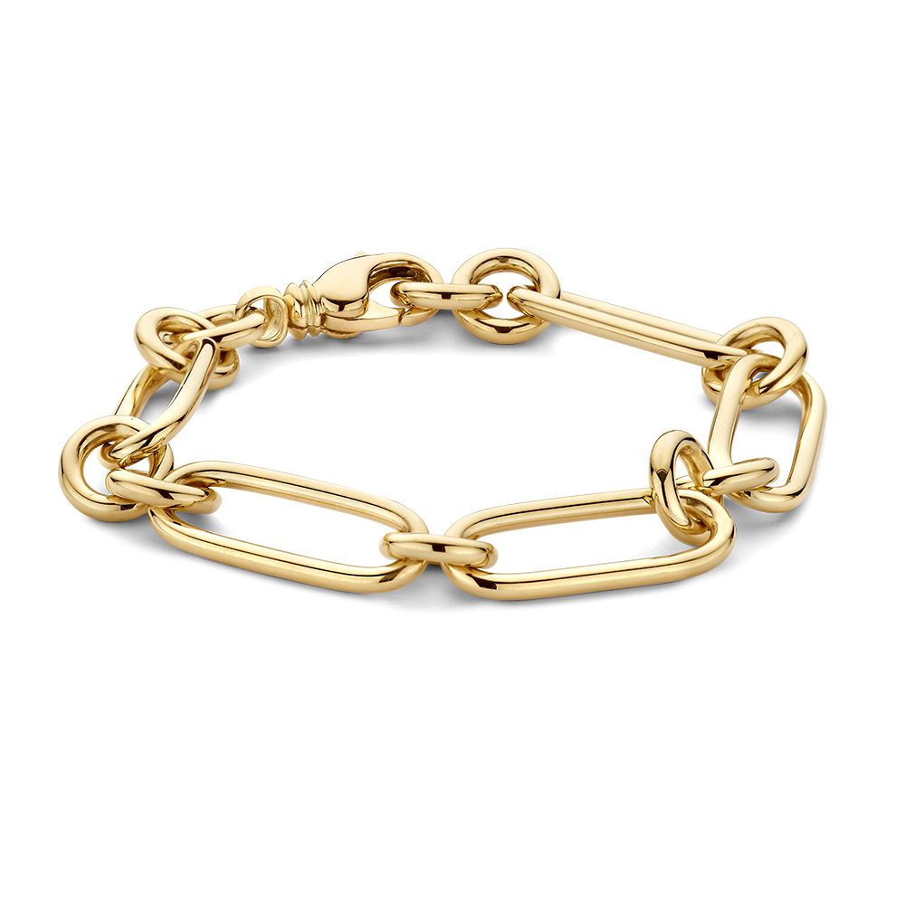 Gouden schakelarmband met grove schakels, 14 karaat, 20 cm lang.