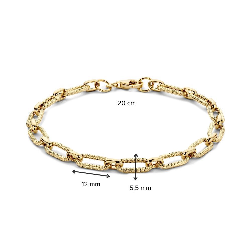 Geelgouden Schakelarmband met Bewerkte Schakels, 14 Karaat, 4,0 gr, 19 cm