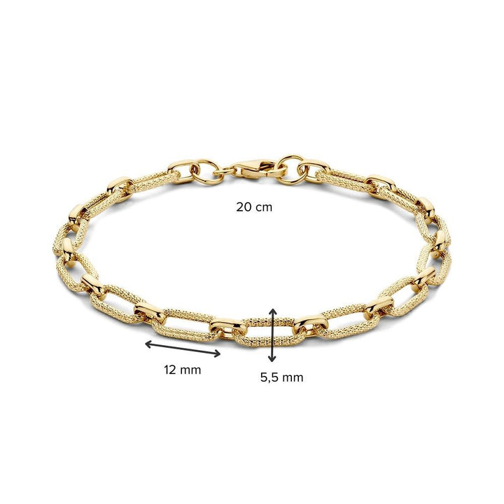 Geelgouden Schakelarmband met Bewerkte Schakels, 14 Karaat, 4,0 gr, 19 cm