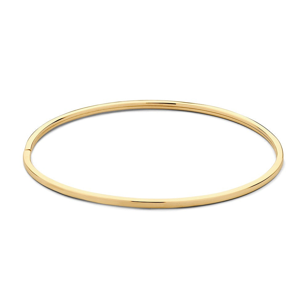 Geelgouden bangle armband van 14-karaat met een strakke, ronde vorm en een glanzende afwerking.