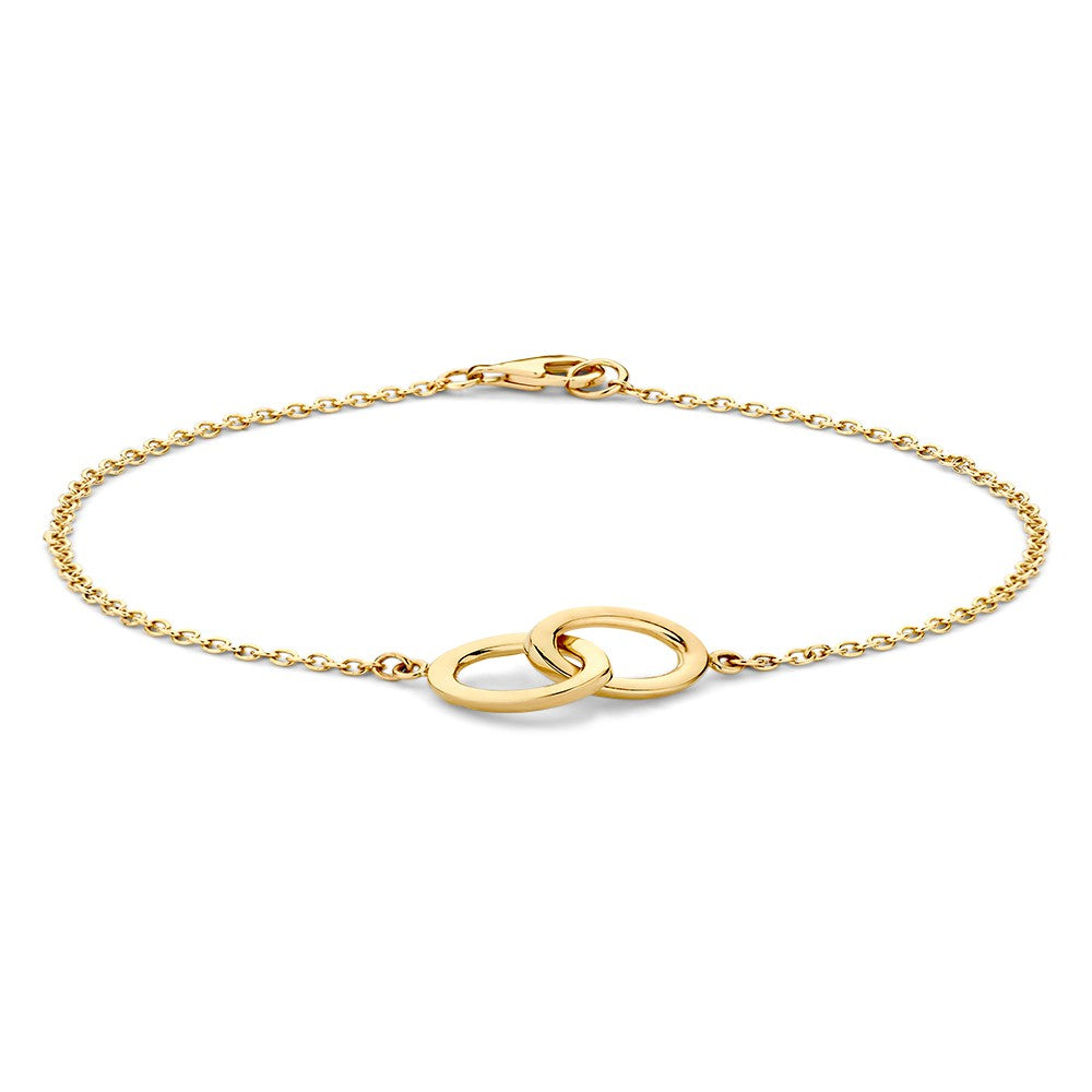 Gouden armband met ovale verbonden schakels en een fijne schakelketting.
