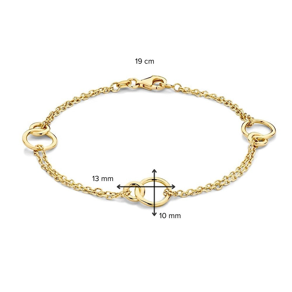 Geelgouden Armband met Dubbele Rij en Verbonden Cirkel Elementen – 14-Karaat Luxe voor Dames
