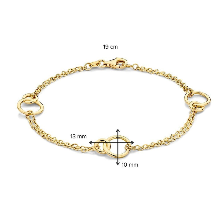 Geelgouden Armband met Dubbele Rij en Verbonden Cirkel Elementen – 14-Karaat Luxe voor Dames