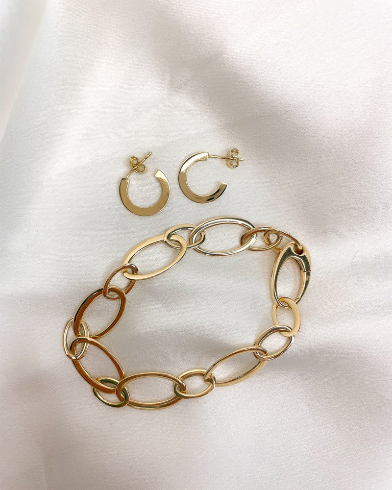 Geelgouden Armband met Platte Schakels, 14 Karaat, 10,3 gr, 20 cm