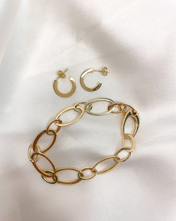 Geelgouden Armband met Platte Schakels, 14 Karaat, 10,3 gr, 20 cm