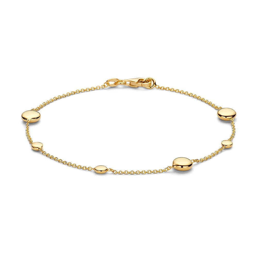 Geelgouden armband met ronde elementen, 14 karaat, met een fijne schakel en een karabijnsluiting.