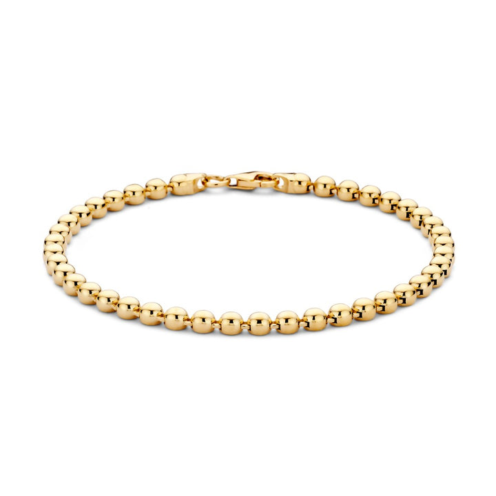 Soepele Geelgouden Armband met Gouden Bolletjes – Elegantie in Simpliciteit