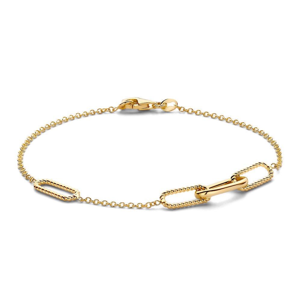 Geelgouden armband van 14 karaat met een schakelsysteem en een lengte van 19 cm.