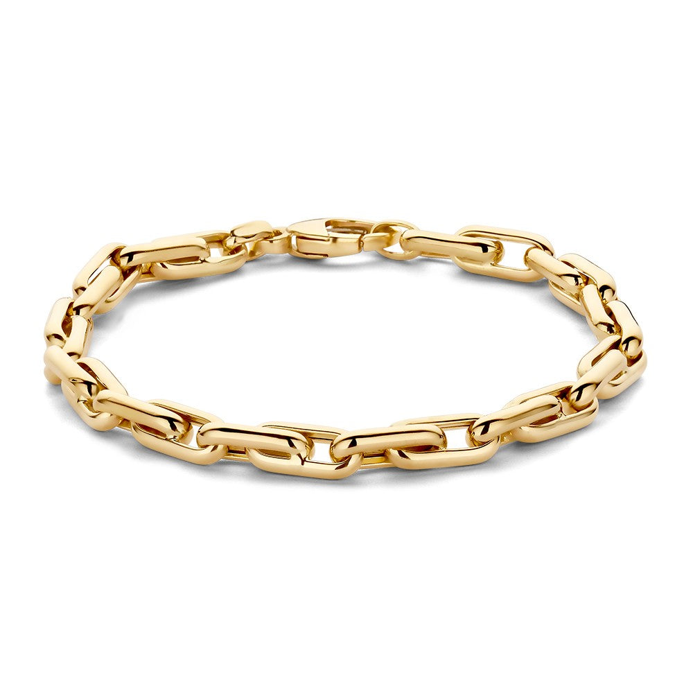 Geelgouden armband met schakels in een stevige, glanzende afwerking.