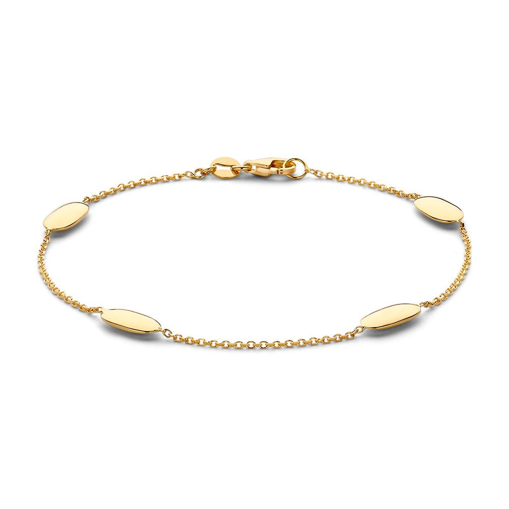 Geelgouden armband met een schakelontwerp en ovale elementen.