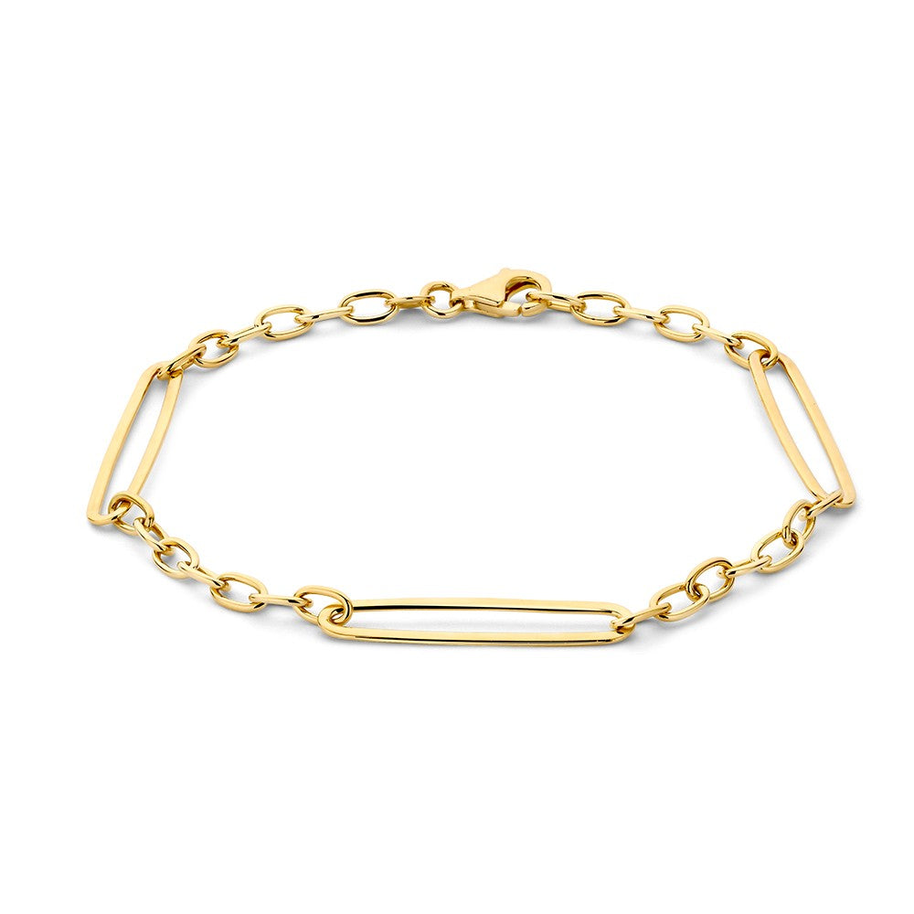 Geelgouden armband met schakels en een minimalistisch ontwerp.