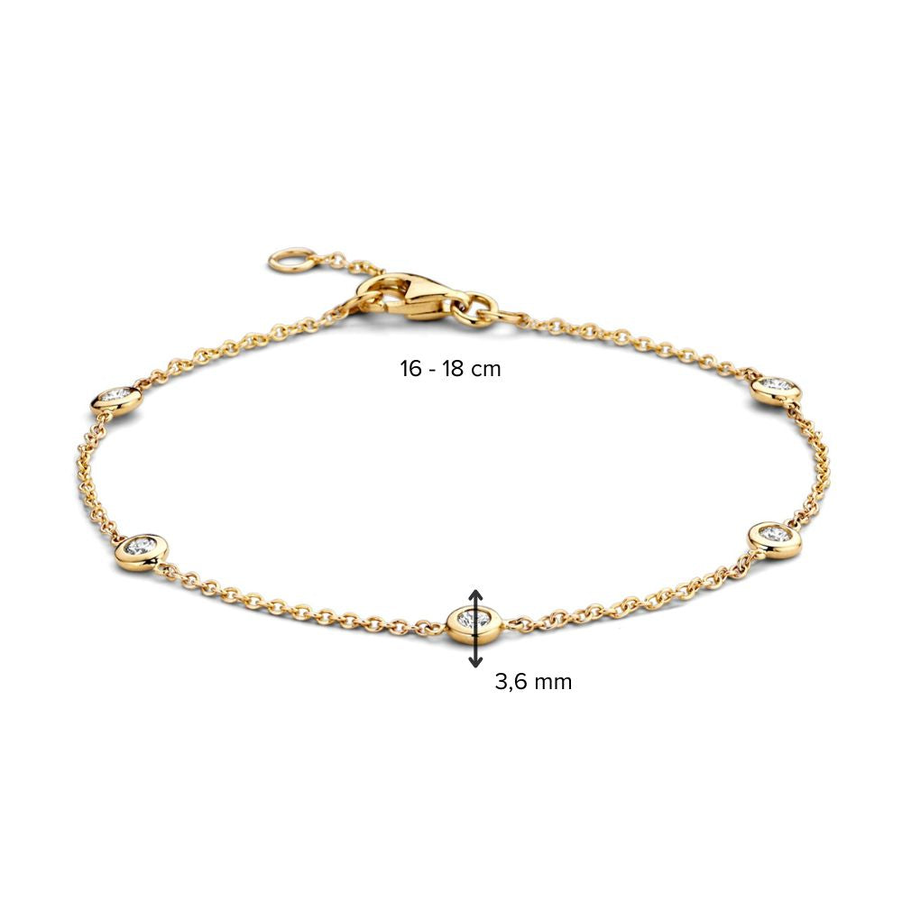 14 Karaat Geelgouden Armband met 5 Diamanten van 0.05 Ct