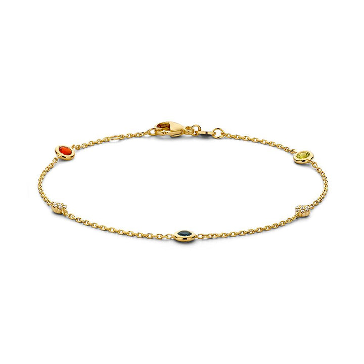 Geelgouden Armband met London Blue Topaas, Peridot, Vuur Opaal en Diamant – 14 Karaat Goud – Van der Kooij